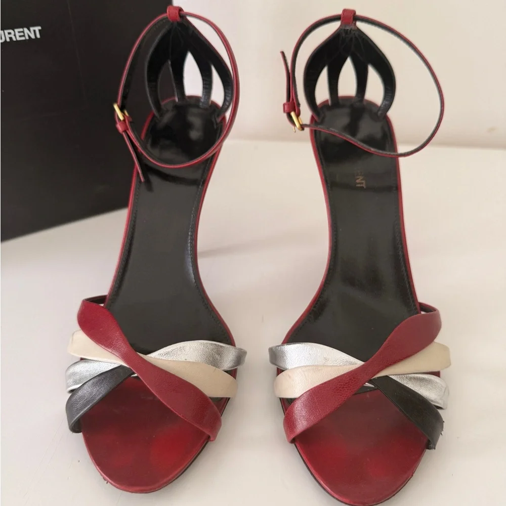 Saint Laurent Red and Silver Strappy Heels - Picture 3 of 3